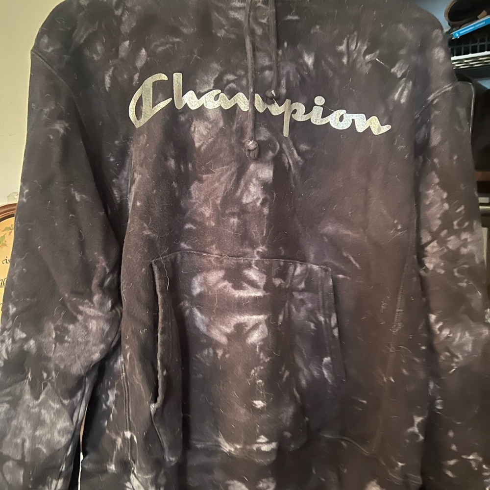 Champion Black & White Tie-Dye Pullover Hoodie